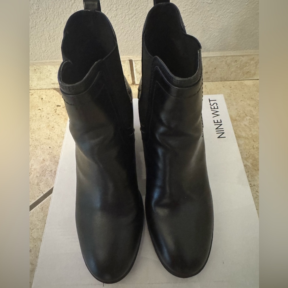 NINE WEST Sleek Black Ankle Wedge Booties